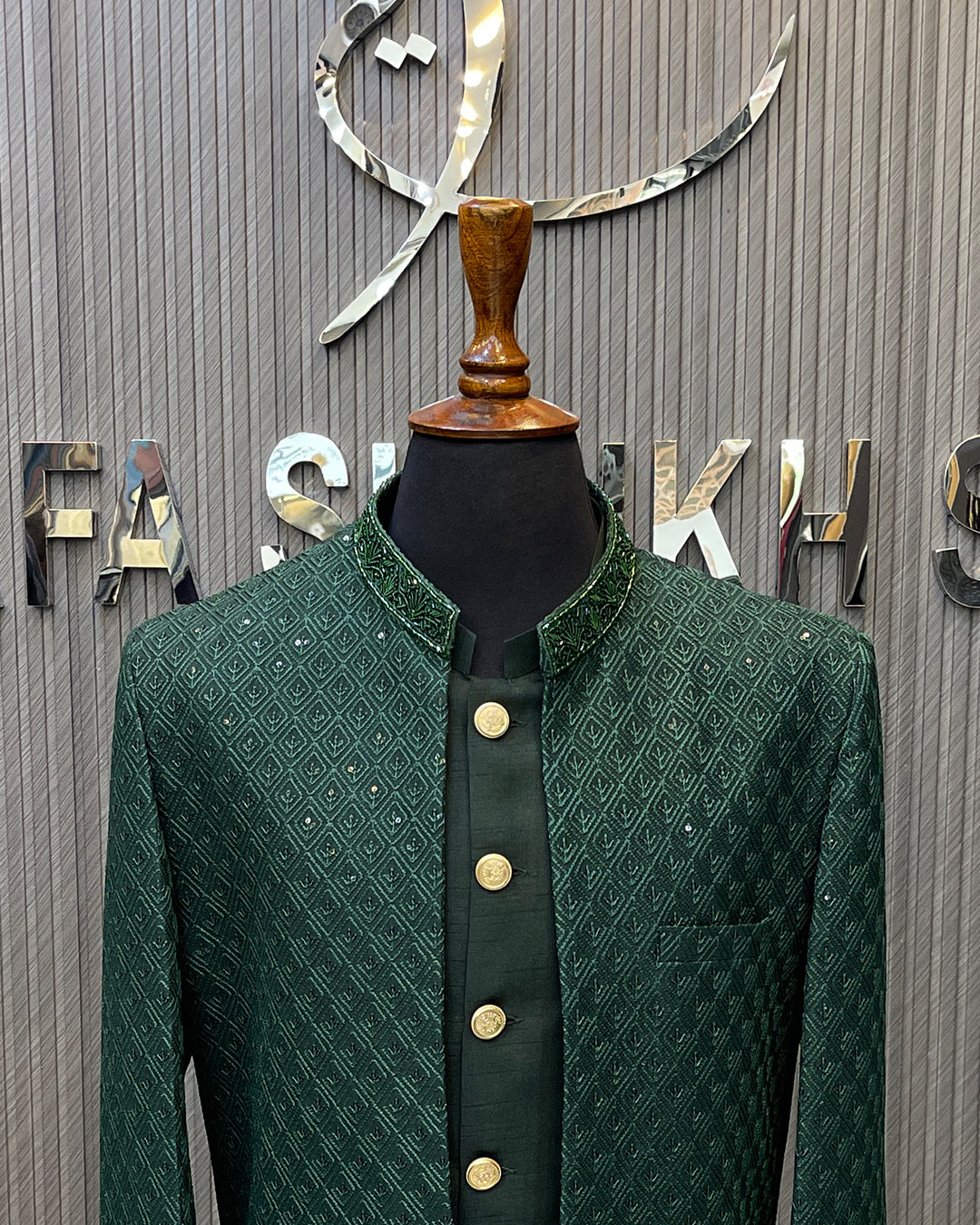 Deep Emerald Green Embroidered Sherwani