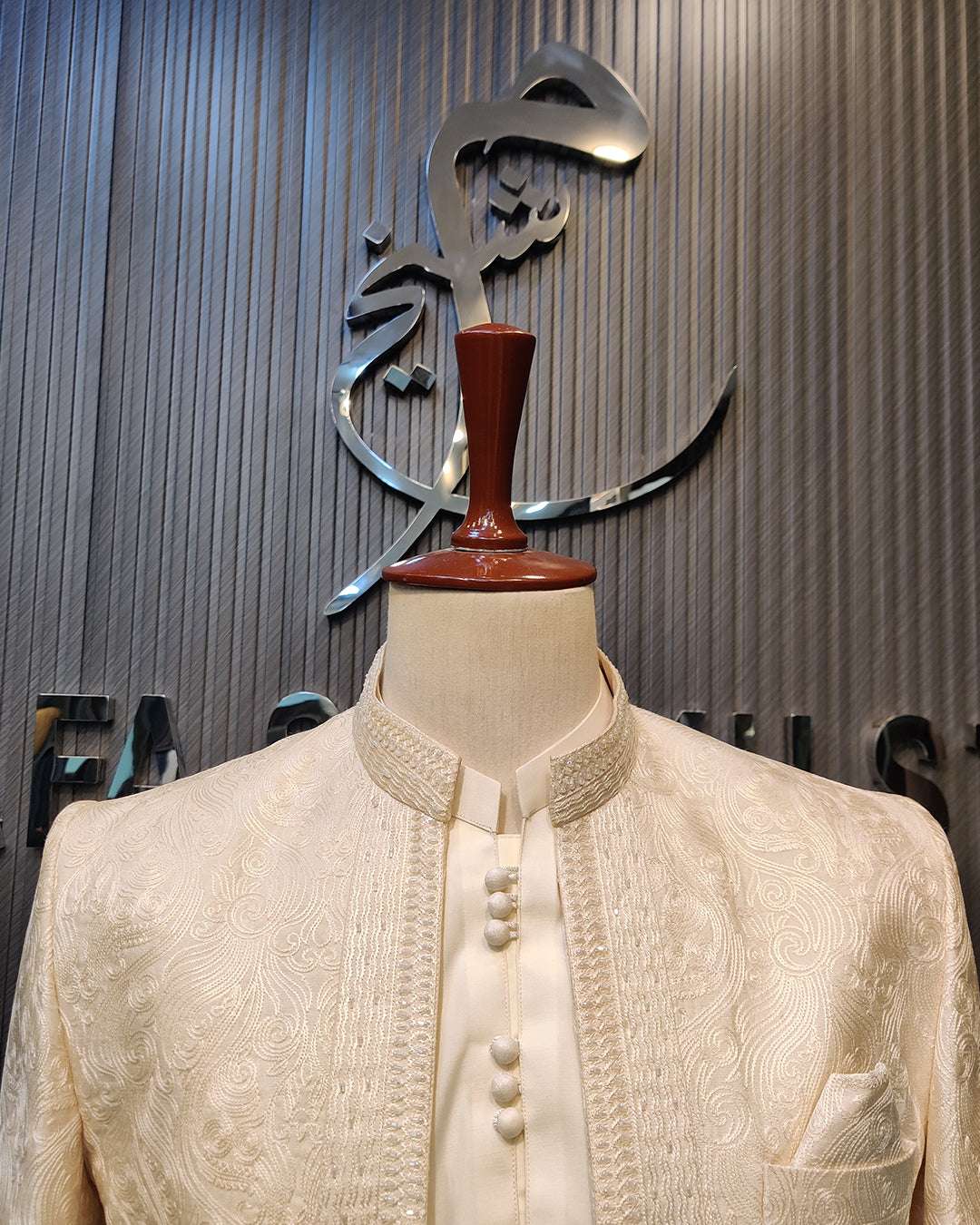 Ivory Regal Embroidered Open Sherwani