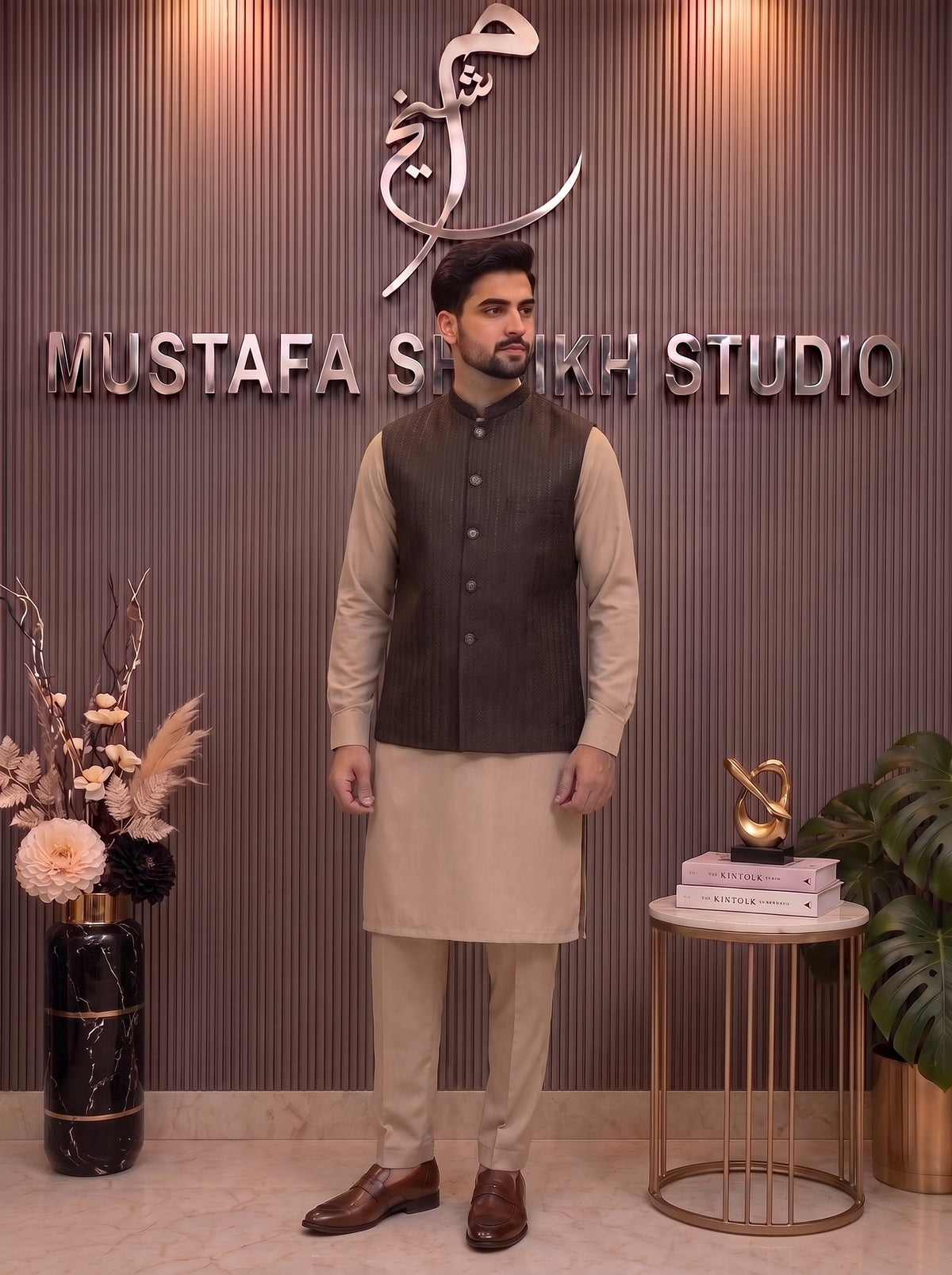 Dark Brown Handwork Waistcoat – Premium Men’s Traditional Wear