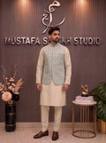 Frosy Blue Embroidered Waistcoat with Kurta Pajama