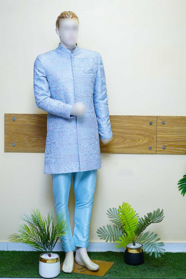 Crystal Blue Embroidered Sherwani