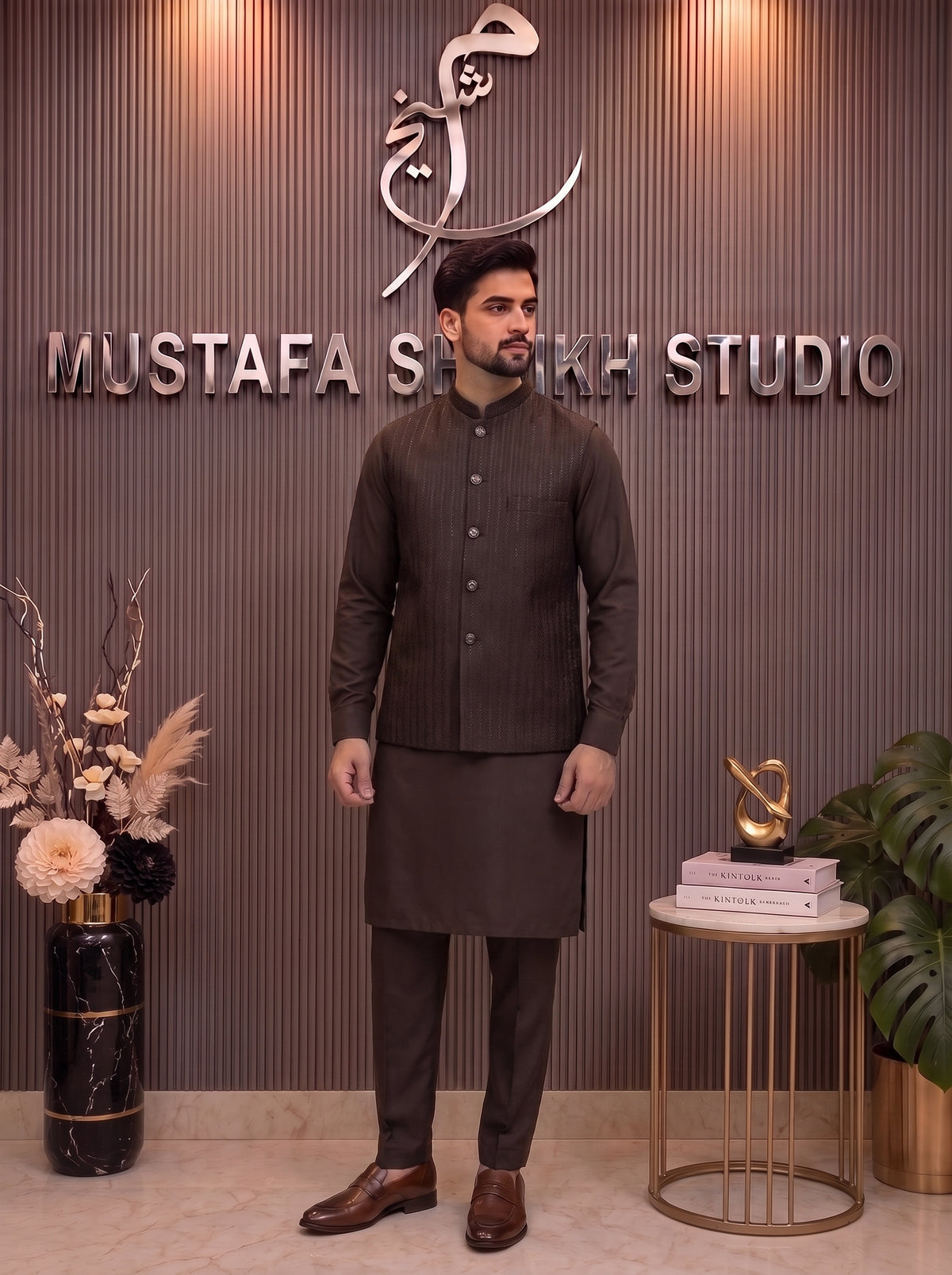 Dark Brown Handwork Waistcoat – Premium Men’s Traditional Wear