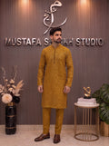 Mustard Gold Embroidered Kurta Pajama – Premium Men’s Festive Wear