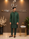 Full Green Embroidered Prince Coat – Premium Men’s Traditional Wear