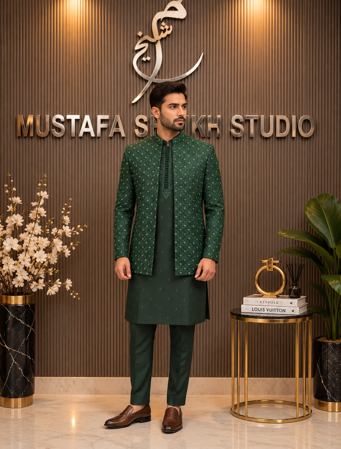 Full Green Embroidered Prince Coat – Premium Men’s Traditional Wear