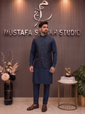 Navy Blue Embroidered Waistcoat – Premium Men’s Traditional Wear