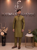 Olive Green Jacquard Kurta Pajama – Premium Men’s Traditional Wear