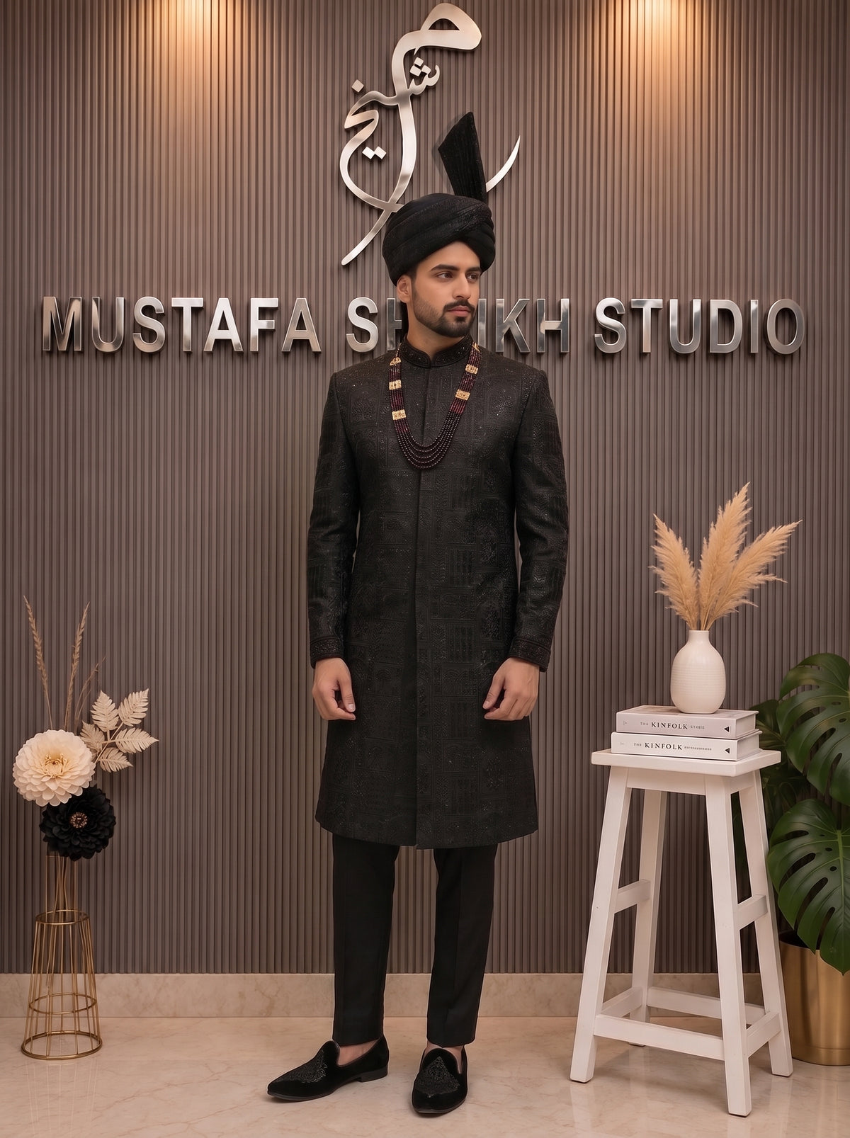 Black Heritage Embroidered Sherwani – Signature Collection