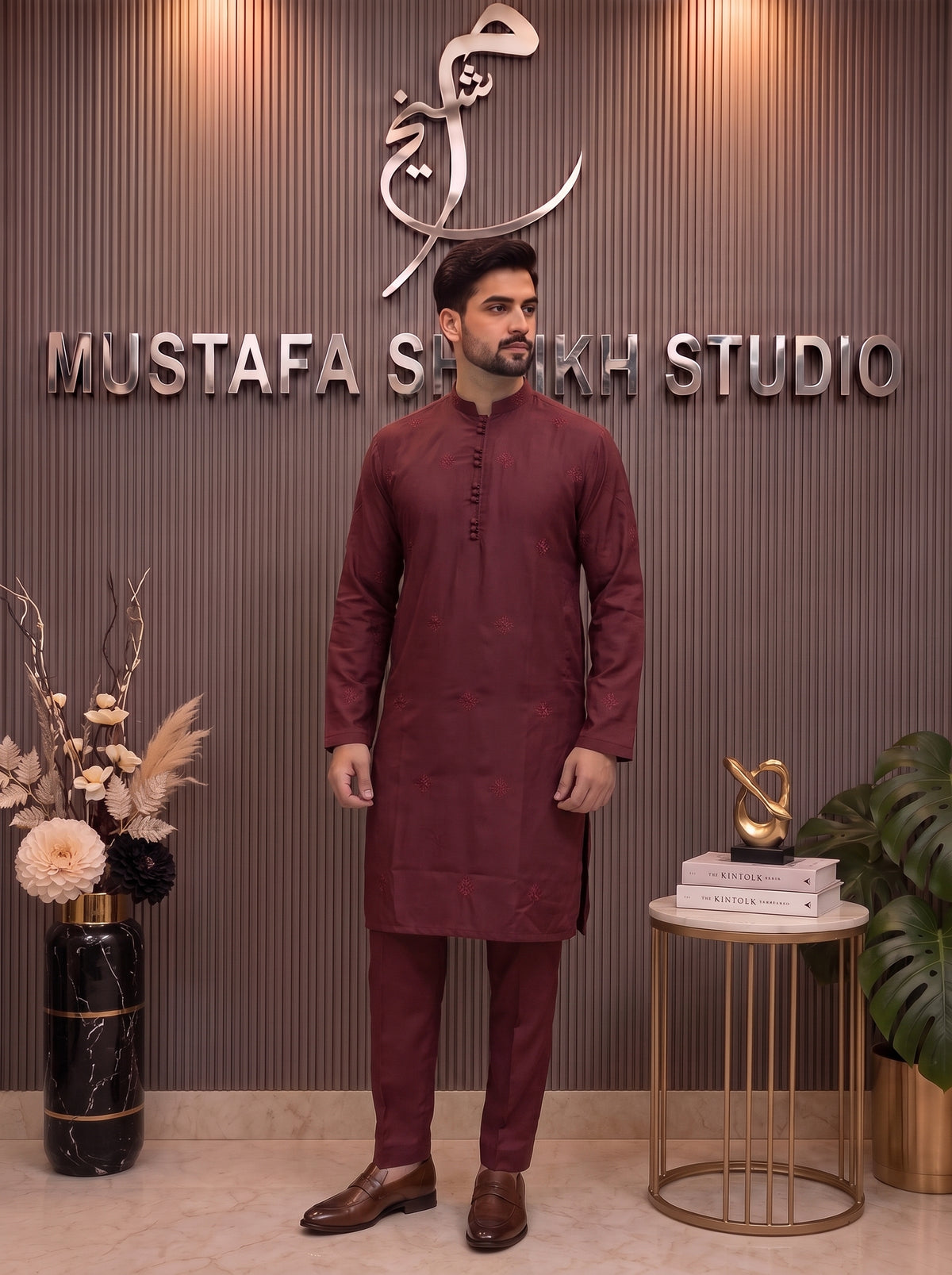 Maroon Embroidered Kurta Pajama – Premium Men’s Festive Wear