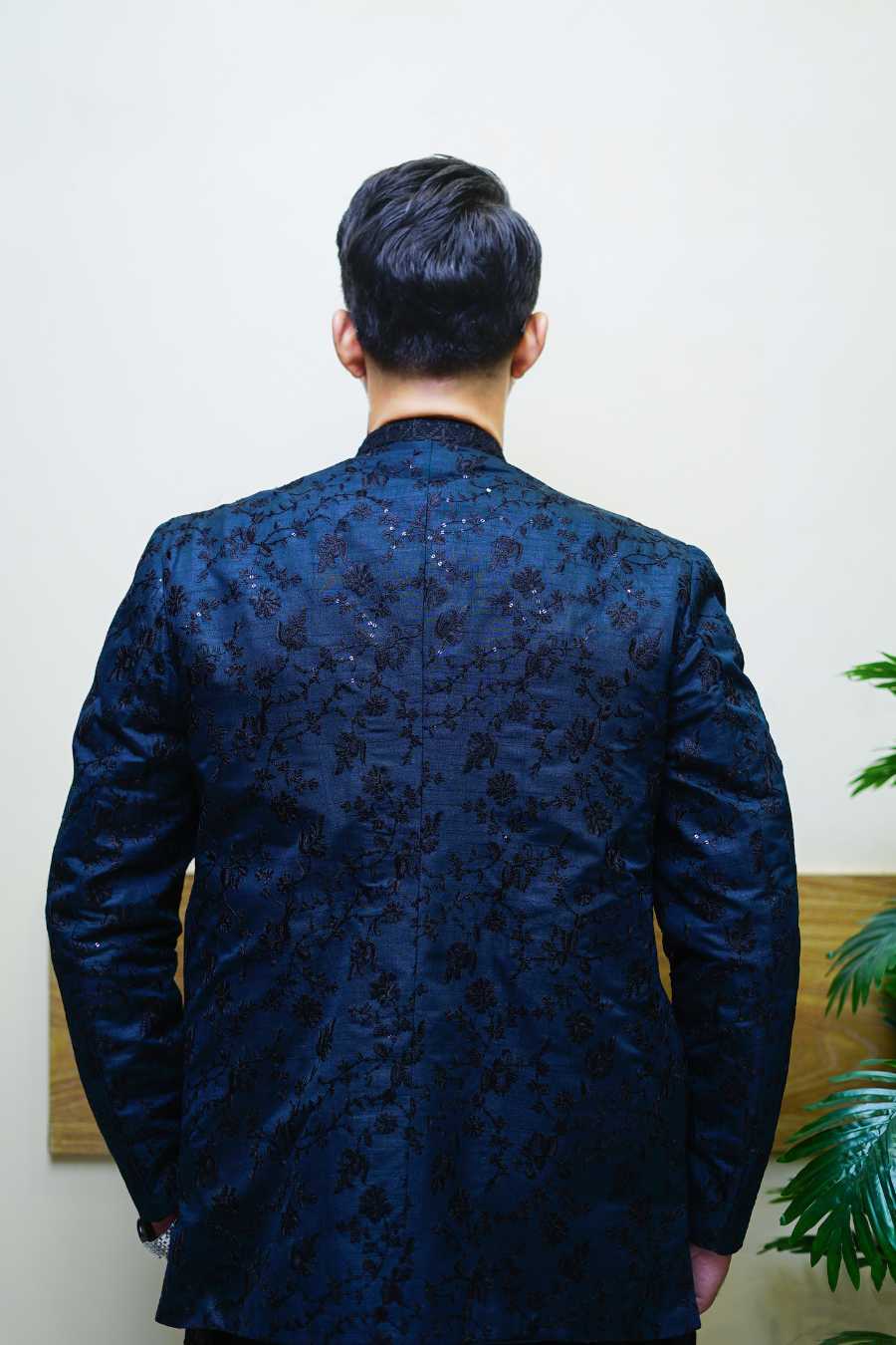 Zinc Blue Front Open Prince Coat – Mustafa Sheikh Studio