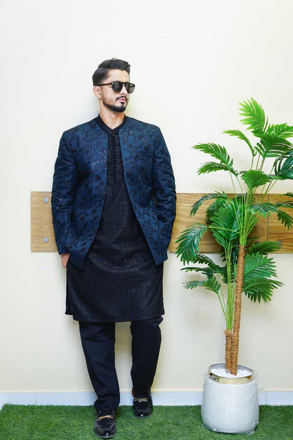 Zinc Blue Front Open Prince Coat