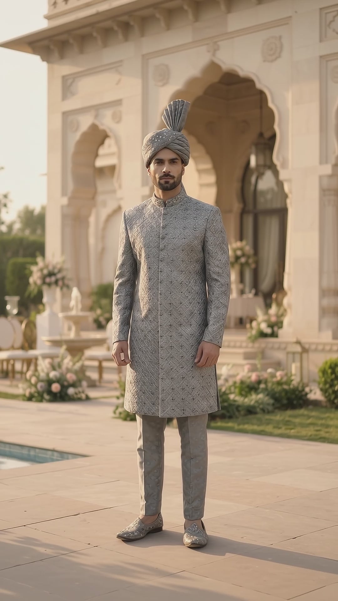 Silver Grey Handwork Sherwani
