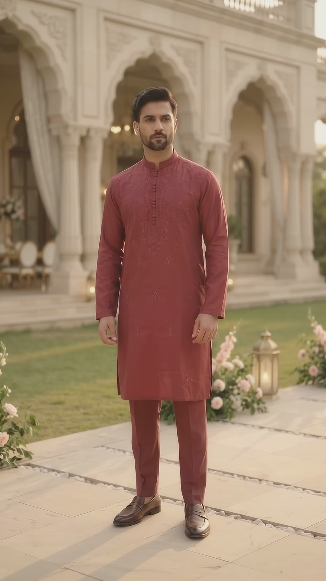 Maroon Embroidered Kurta Pajama – Premium Men’s Festive Wear