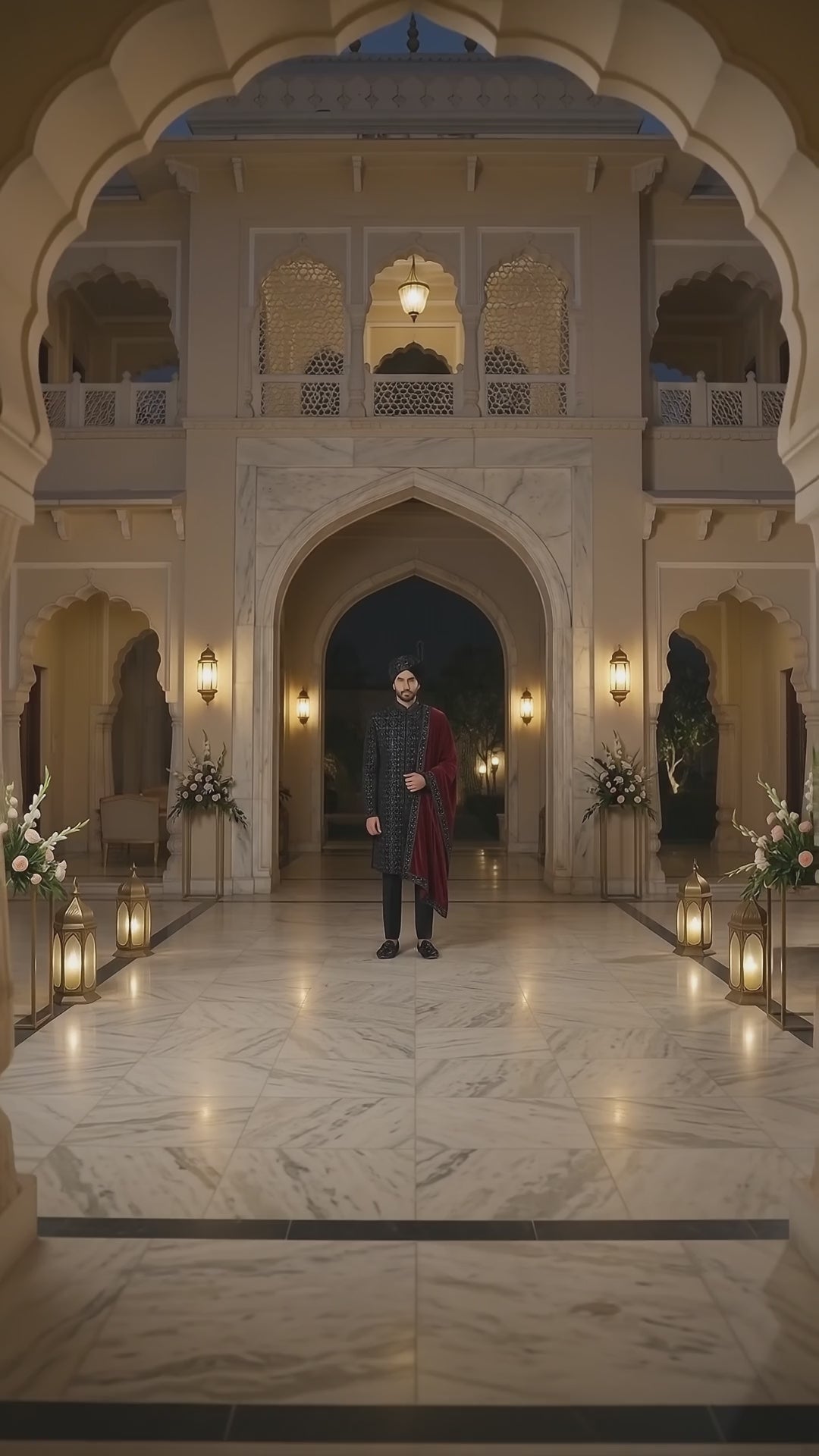 Black Royal Groom Sherwani with Maroon Shawl
