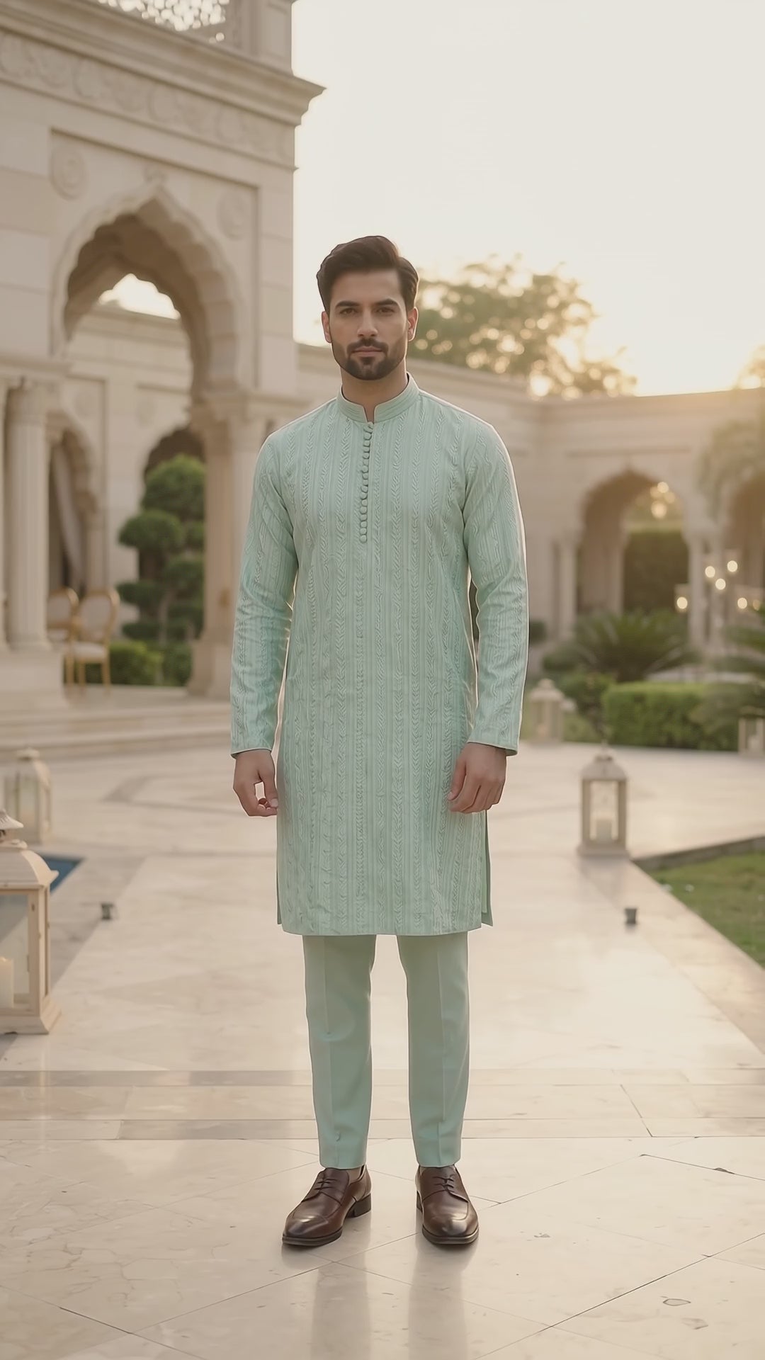 Mint Green Textured Kurta Pajama – Premium Men’s Traditional Wear