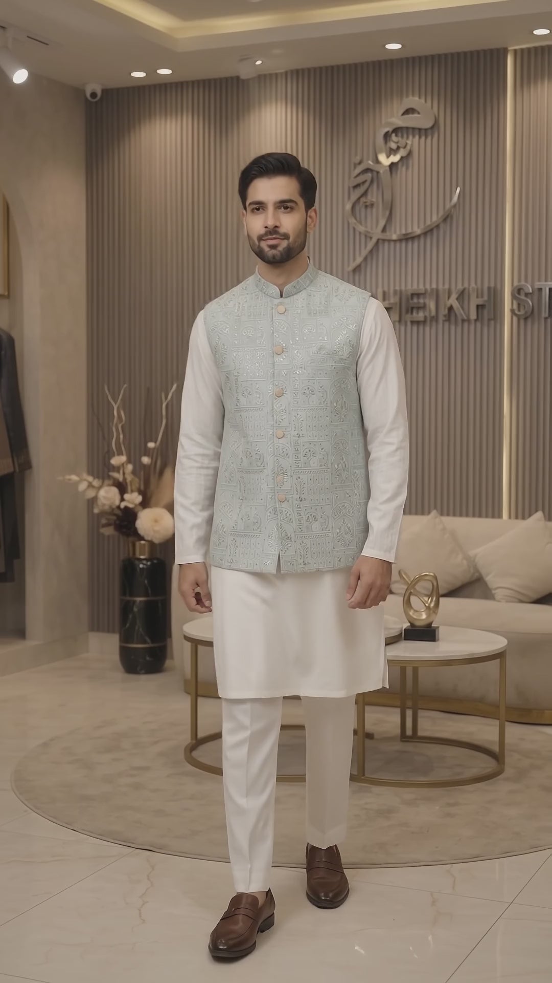 Frosy Blue Embroidered Waistcoat with Kurta Pajama