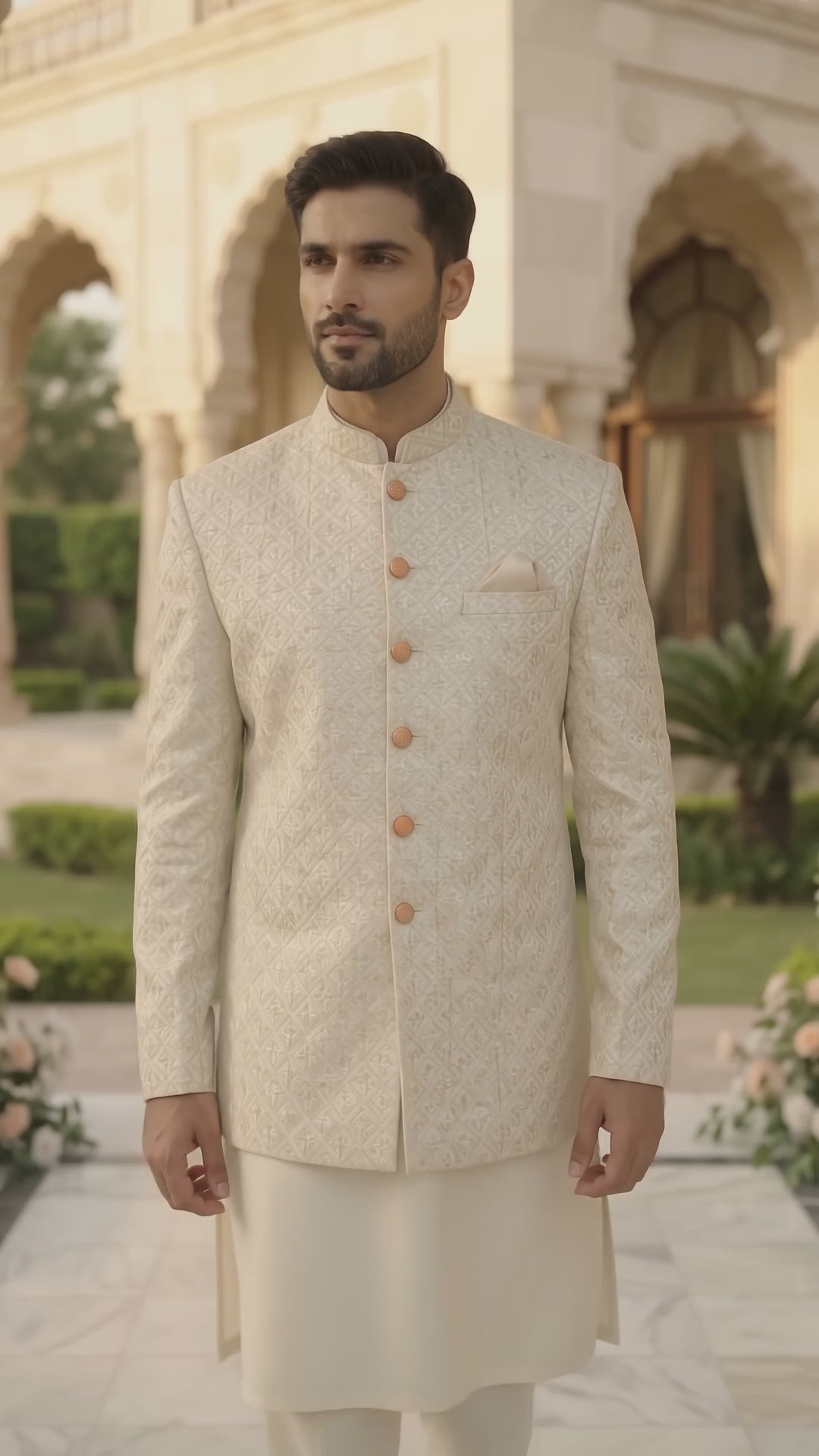 Ivory Textured Prince Coat