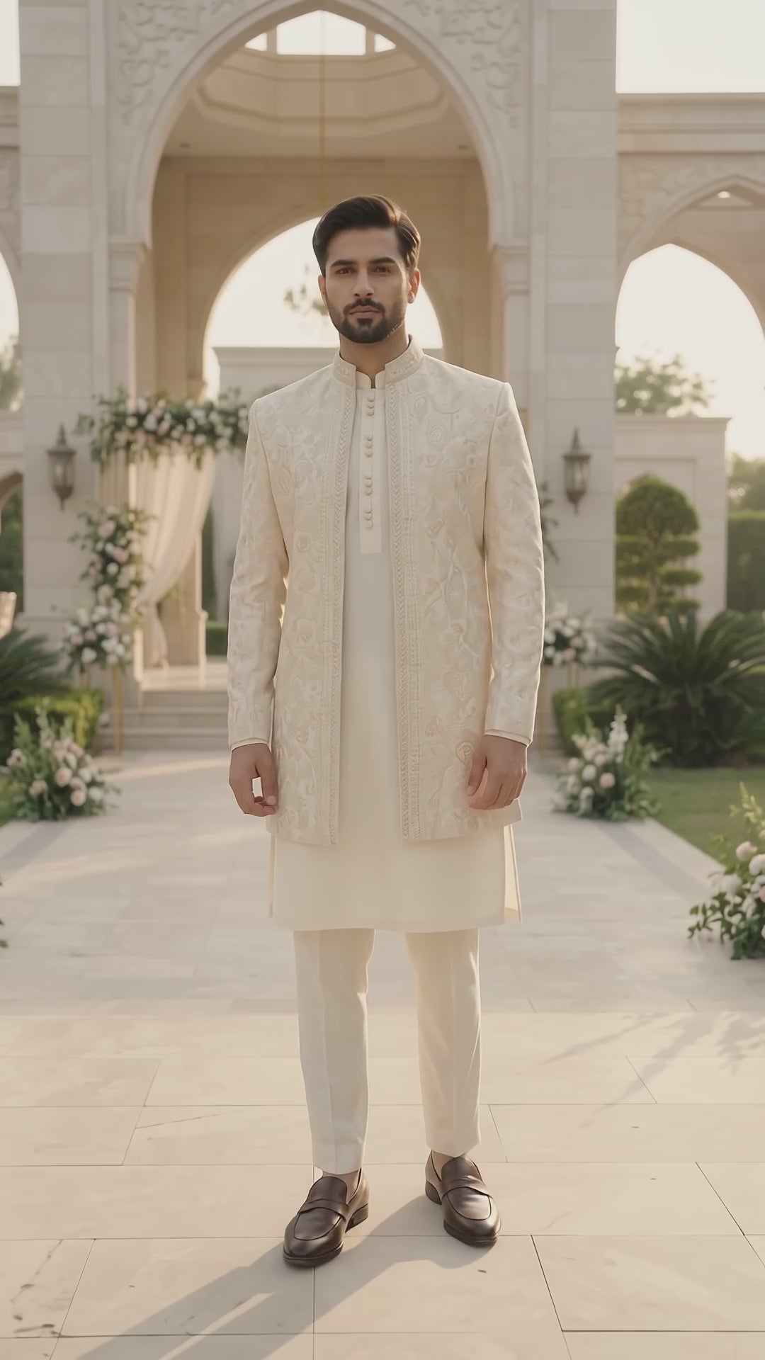 Ivory Regal Embroidered Open Sherwani