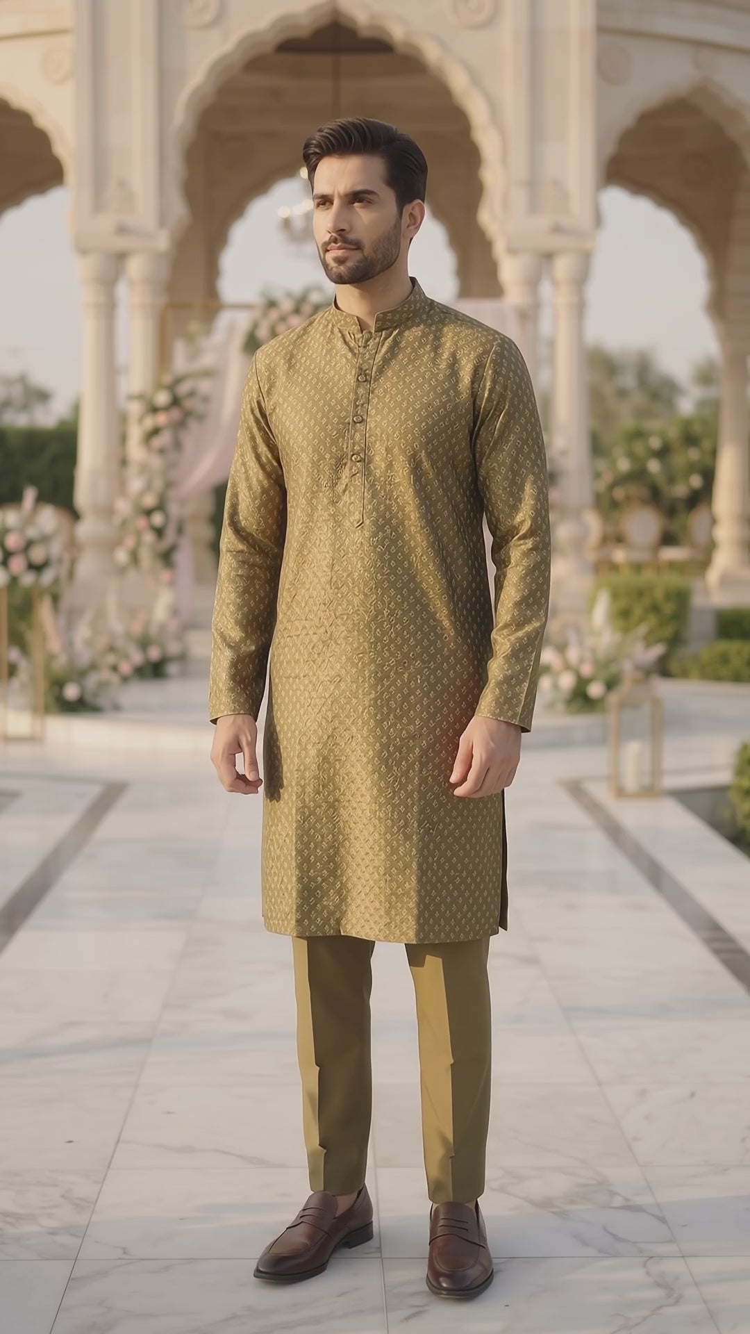 Olive Green Jacquard Kurta Pajama – Premium Men’s Traditional Wear
