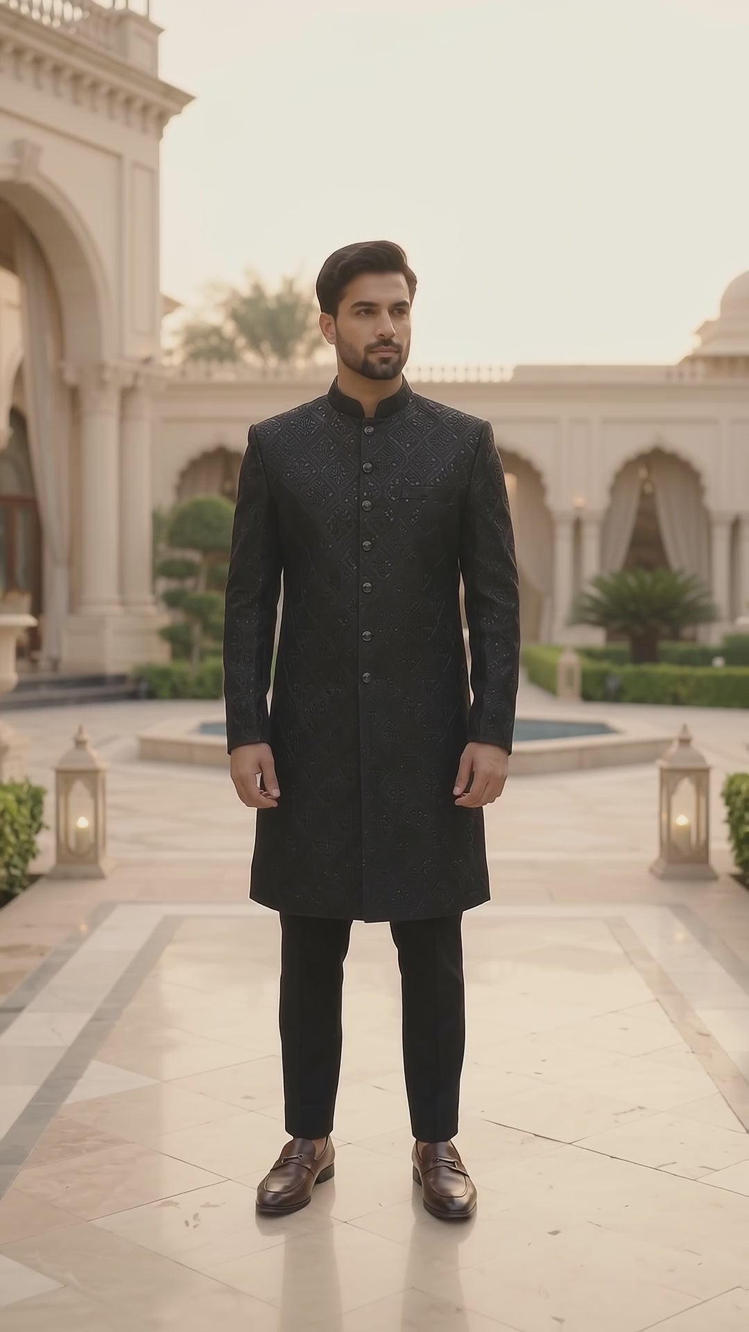 Black Textured Sherwani | Premium Men’s Formal Wear