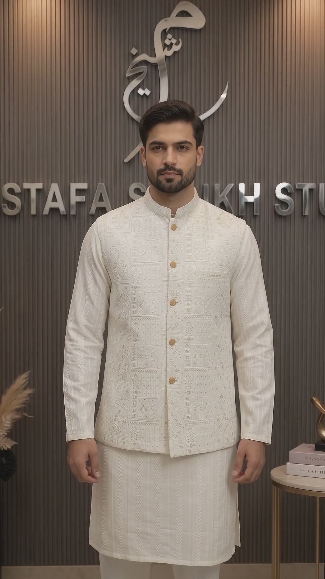 White Embroidered Waistcoat with Kurta Pajama