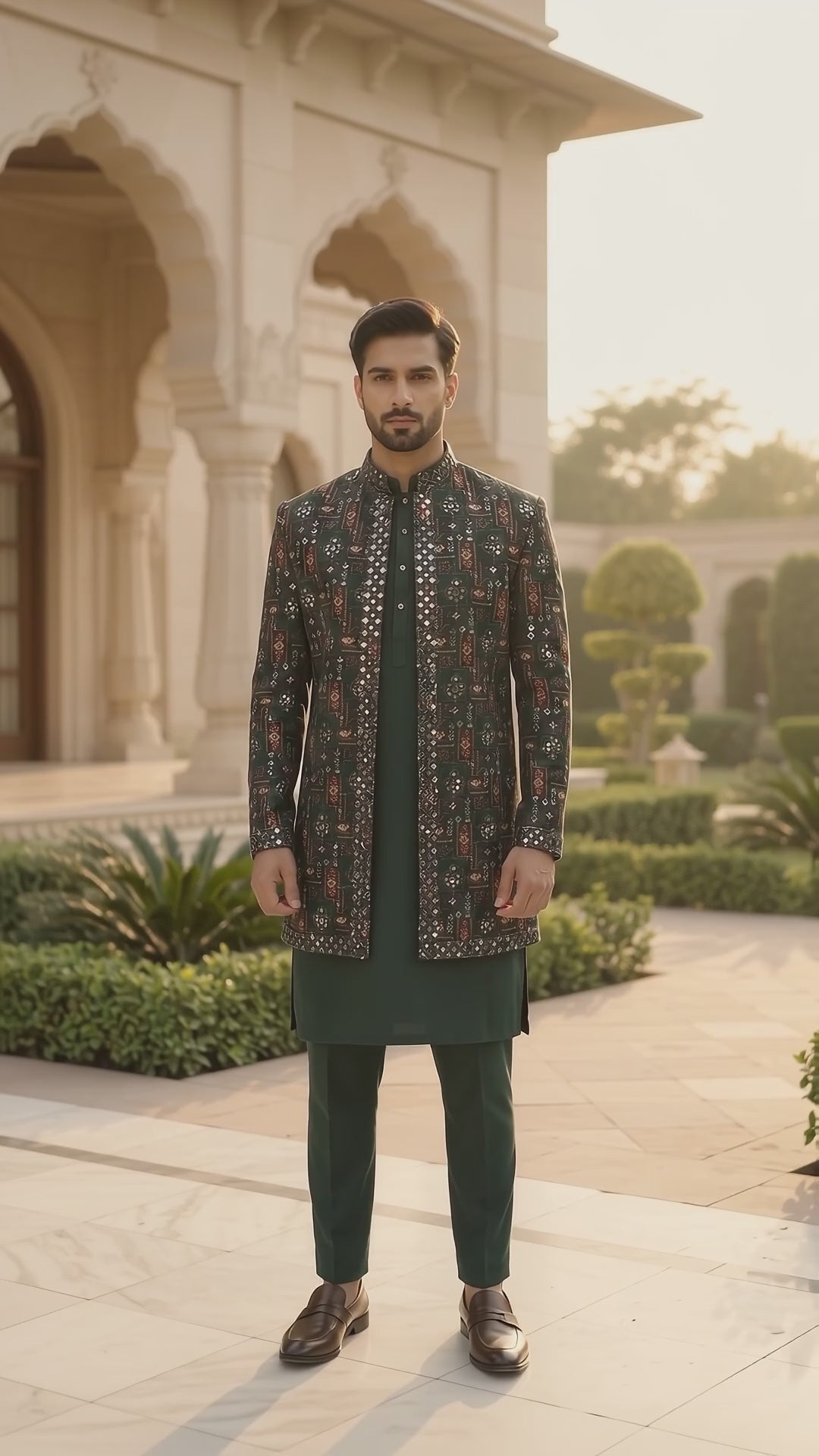 Fancy Handwork Green Prince Coat
