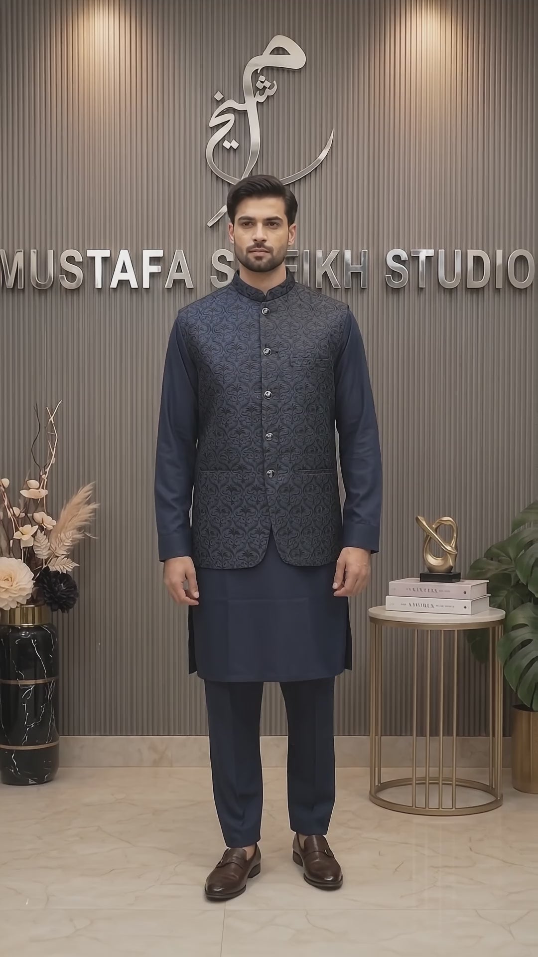 Navy Blue Embroidered Waistcoat – Premium Men’s Traditional Wear