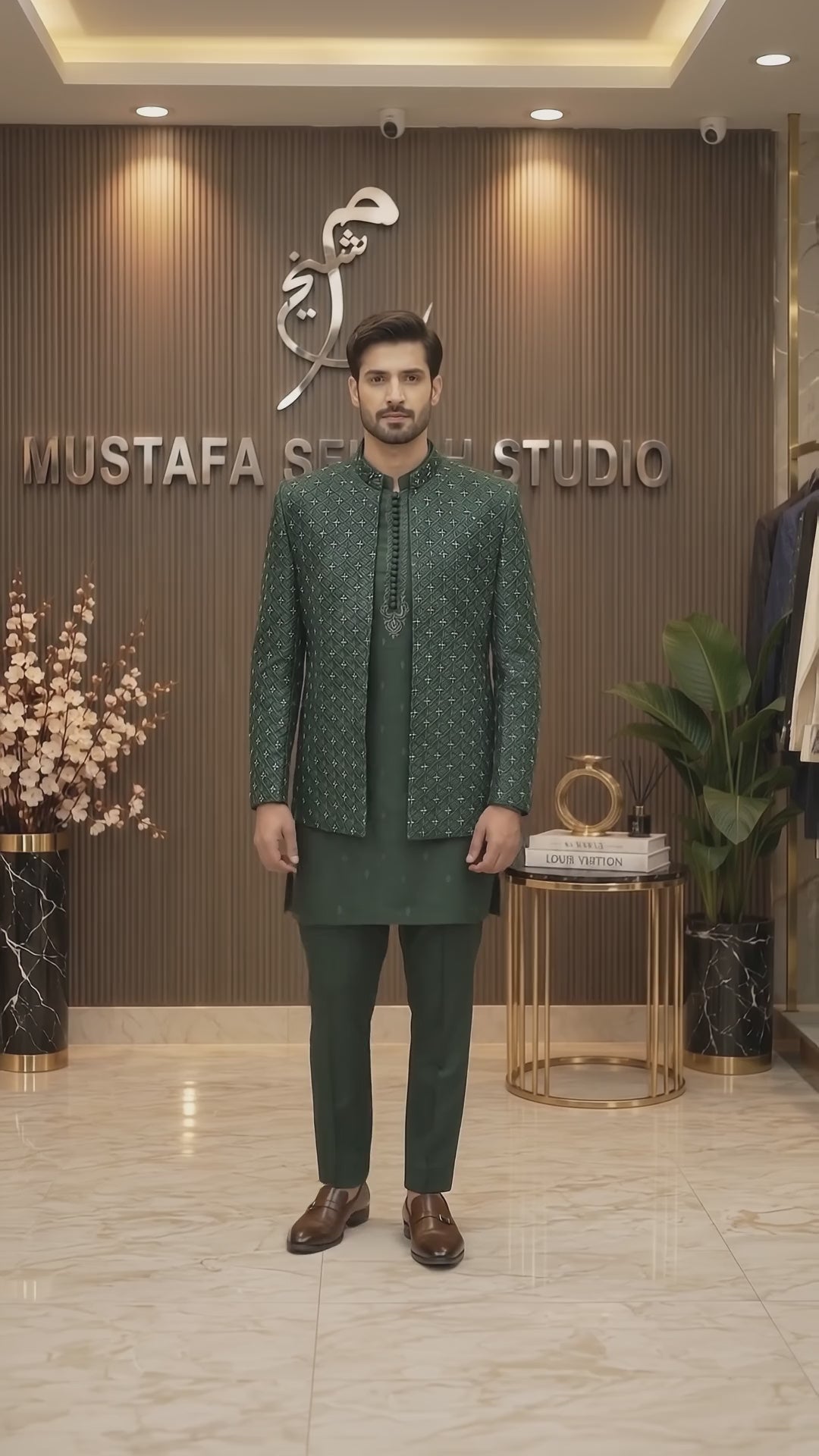 Full Green Embroidered Prince Coat – Premium Men’s Traditional Wear